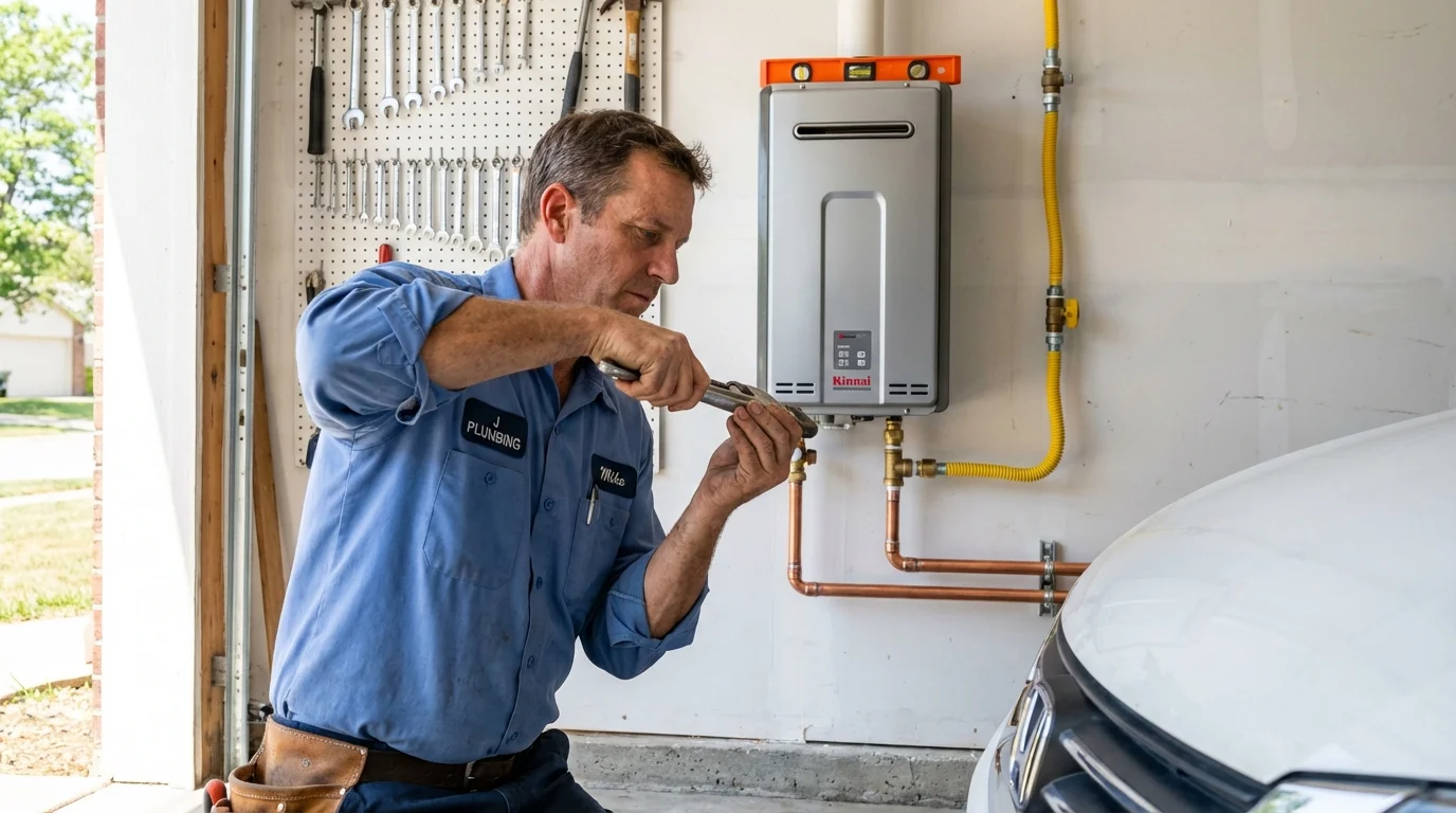 Tankless water heater installation by a Johns Plumbing LLC plumber in Angleton